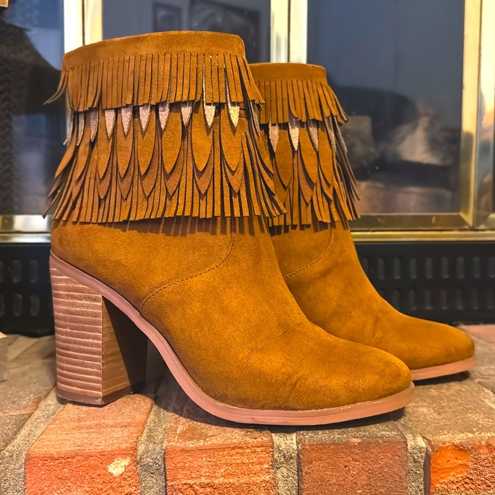 Yellow Box Suede Layered Fringe Boho Booties